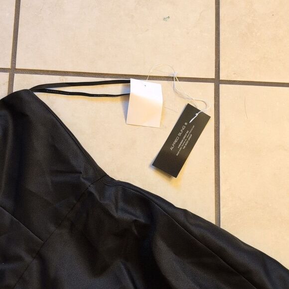 NWT Alfred Sung Bow One-Shoulder Satin Trumpet Gown Black Size 10 - Picture 5 of 14